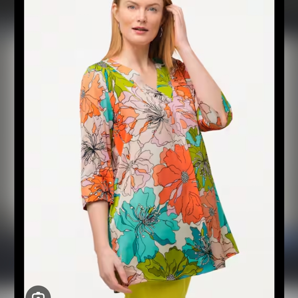 Ulla Popken Floral Blue Green Top Size 24/26